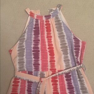 THML Pink, Red, Lavender & Gray Striped Halter Maxi Dress